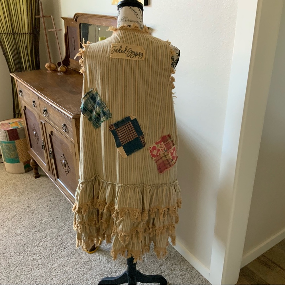 Jaded Gypsy Bohemian Fringe Vest with Patchwork Pockets - Picture 2 of 9